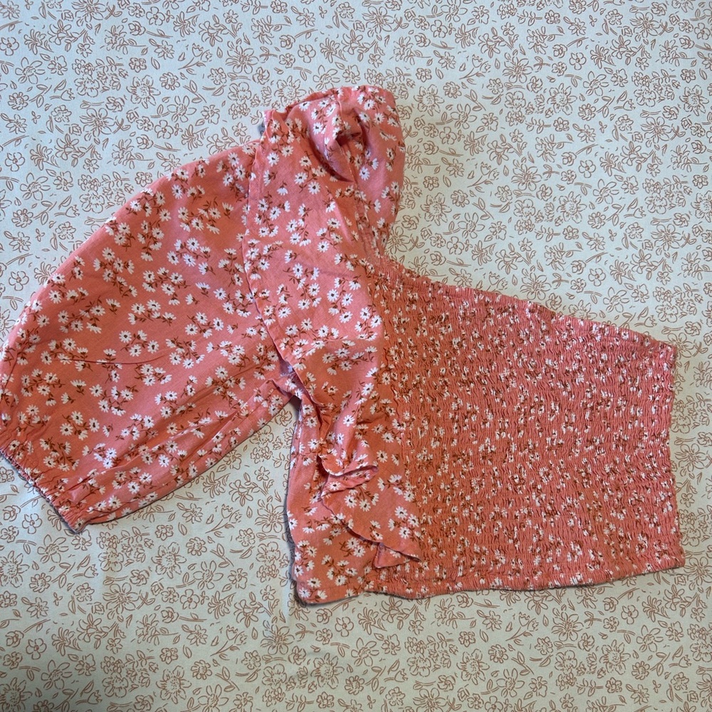 Billabong Coral Floral Smocked Top